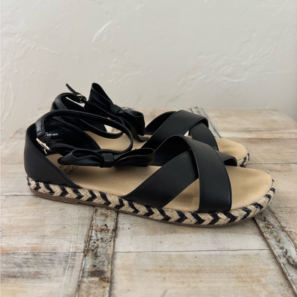 🖤 Janie and Jack Black Espadrille Sandals with Bow – Toddler Girls Size 4K 🖤